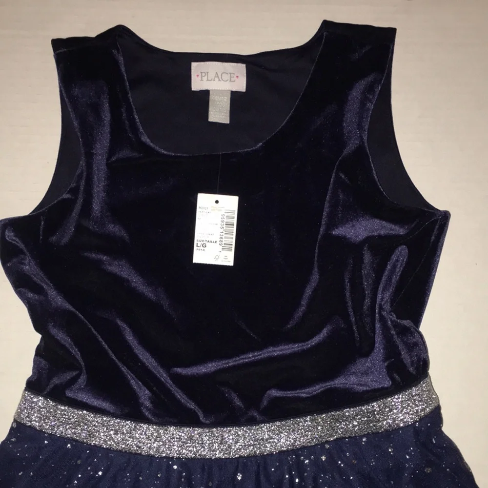 NWT The Children's Place Navy Velvet & Sparkle Tulle Party Dress | size 10/12